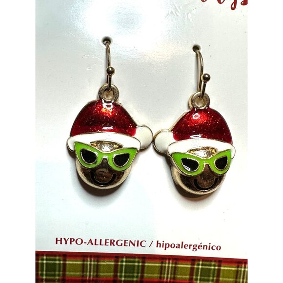 Santa Alien Holiday Themed Hypo Allergenic Earrings Green Sunglasses Jewelry - Picture 2 of 4